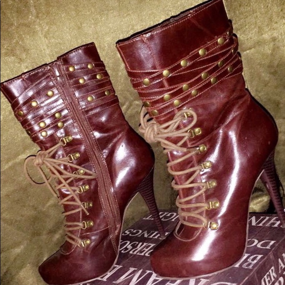 Michael Antonio pointy heel leather lace up boots - Picture 1 of 3